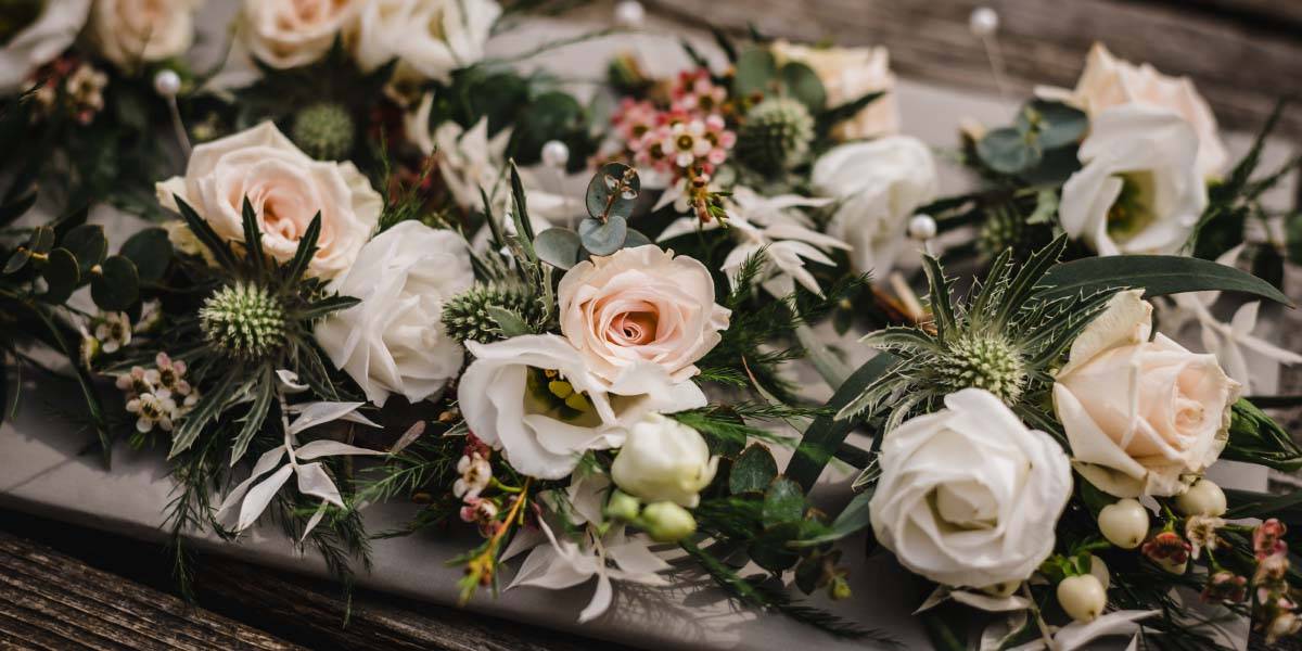 Finely Detailed Buttonholes & Corsages A display of finely detailed wedding buttonholes created by Plymouth wedding florist Artem Florum for a Cornish wedding.